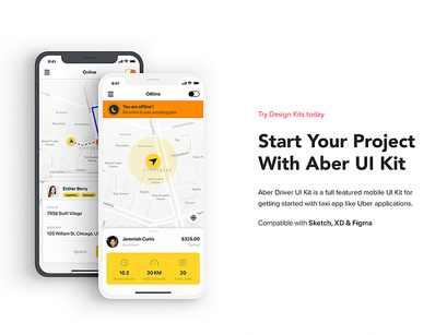 Taxi Driver Booking UI Kit for SKETCH