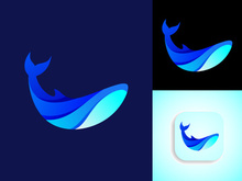 Modern Whale gradient logo. Fish logo design template. Seafood restaurant shop Logotype concept icon.