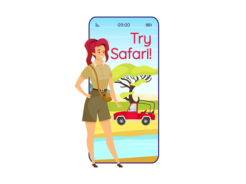 Try safari cartoon smartphone vector app screen