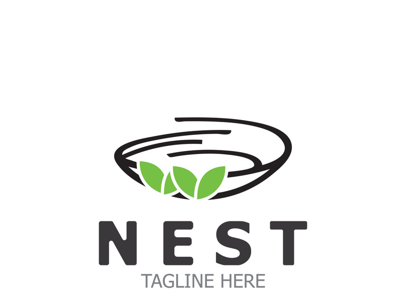 Bird nest logo natural root and leaf habitat bird house isolated template vector