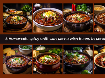 Homemade spicy chili con carne with beans in ceramic bowl preview picture