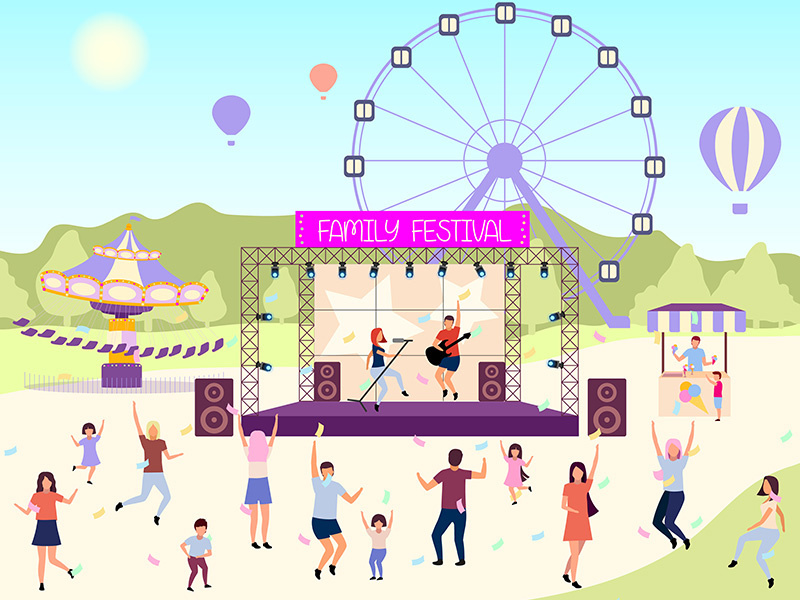 Family festival activities flat vector illustration