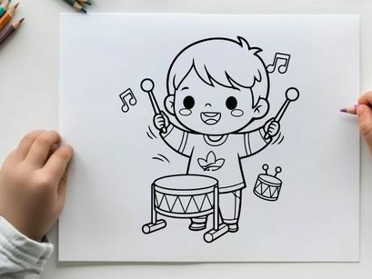 Cute child playing bongo drums music vector illustration