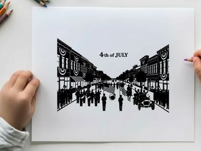 Silhouette of a 4th of july celebration in a small american town