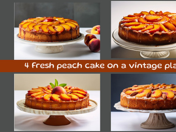 Fresh peach cake on a vintage plate preview picture