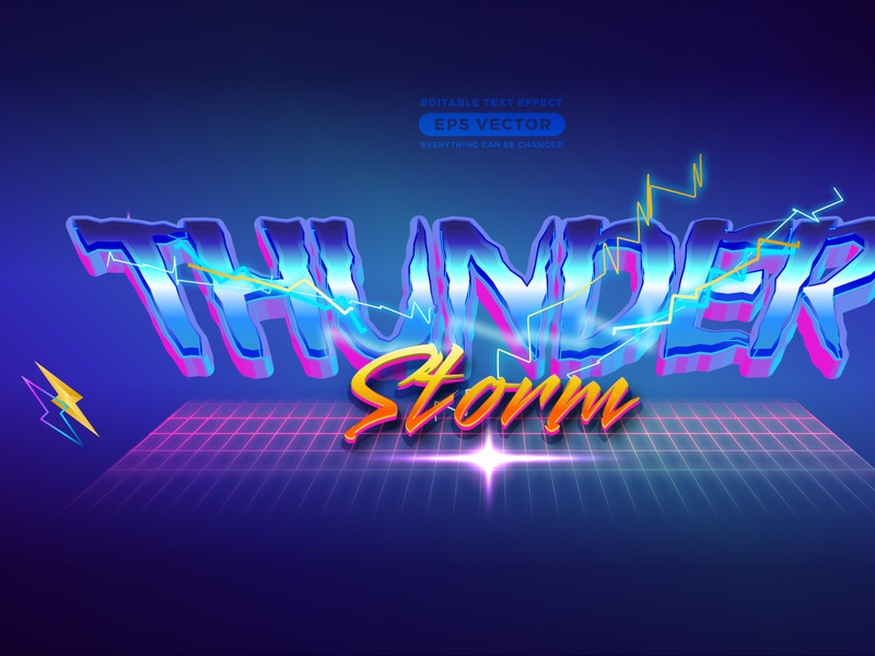 Thunder Storm Retro Text Effect with theme vibrant neon light concept for trendy flyer, poster and banner template promotion