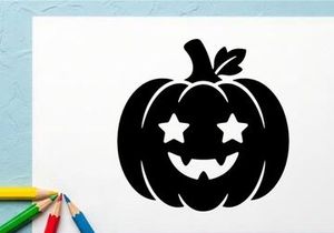 Cute Halloween Pumpkin with Jack-o'-Lantern Face and Star Eyes