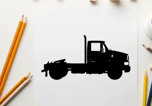 Silhouette of a large truck with a flatbed and cabin silhouette