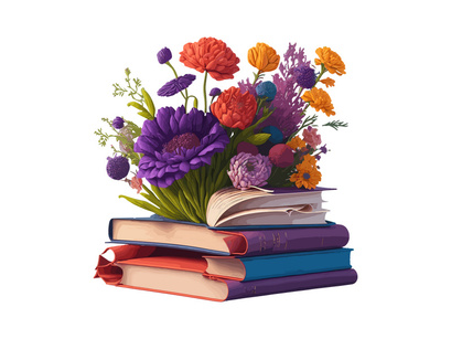 Vector Illustration Books decorated by flowers