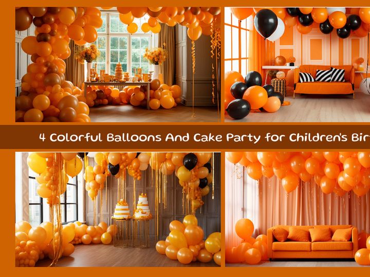 Colorful Balloons And Cake Party for Children's Birthday