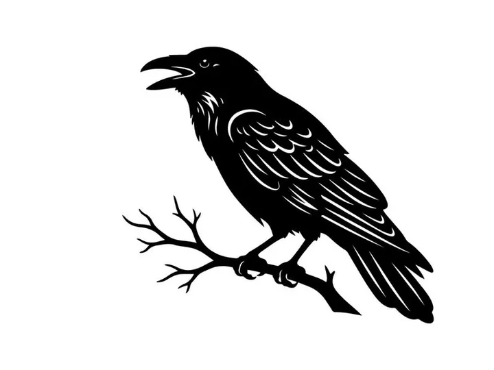 Black Crow Illustration on Branch for Nature and Wildlife Design