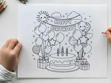 Happy birthday celebration cake with balloons vector illustration