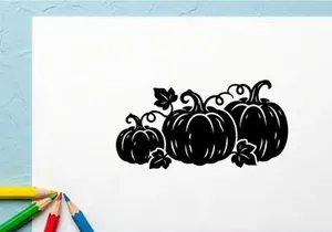 Silhouette of pumpkins with leaves for autumn or Halloween decor