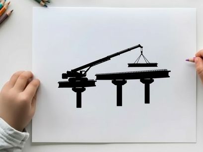 Silhouette of a construction site with a crane lifting a platform