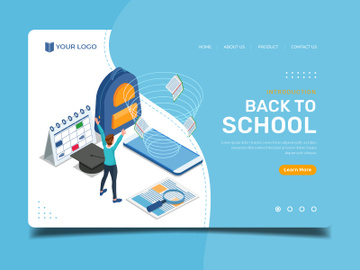 Happy student with mobile phone - Landing page illustration template. preview picture