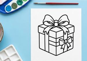 Icono de ilustración de caja de regalo navideña con cintas y moños decorativos para diseño festivo.