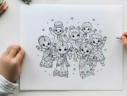 Happy diverse children dancing together vector illustration