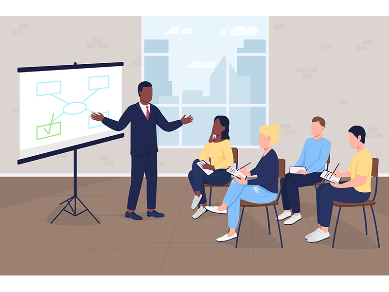 Business training flat color vector illustration