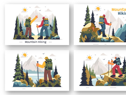 9 Mountain Hiking Adventure Illustration