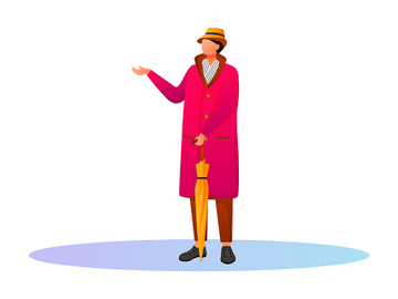 Man in pink raincoat flat color vector faceless character preview picture