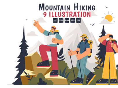 9 Mountain Hiking Adventure Illustration