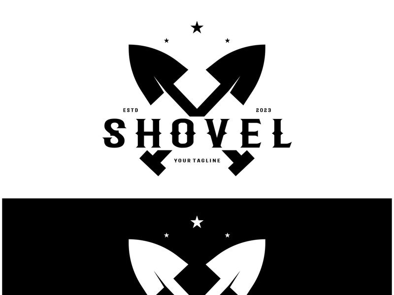 Shovel logo for agriculture, excavation,building, mining foundation. gardening vector set design with leaves