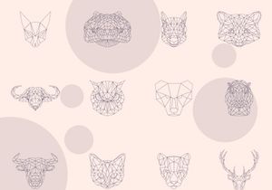 Geometric line animals set, Low poly line animals set, vector illustration