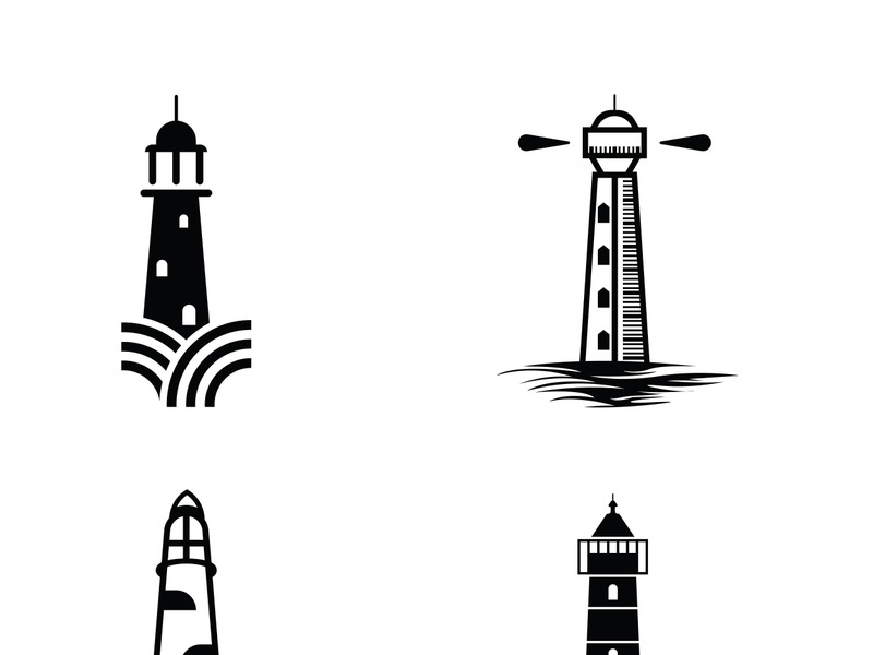 Lighthouse icon logo and vector illustration beacon tower design vintage symbol