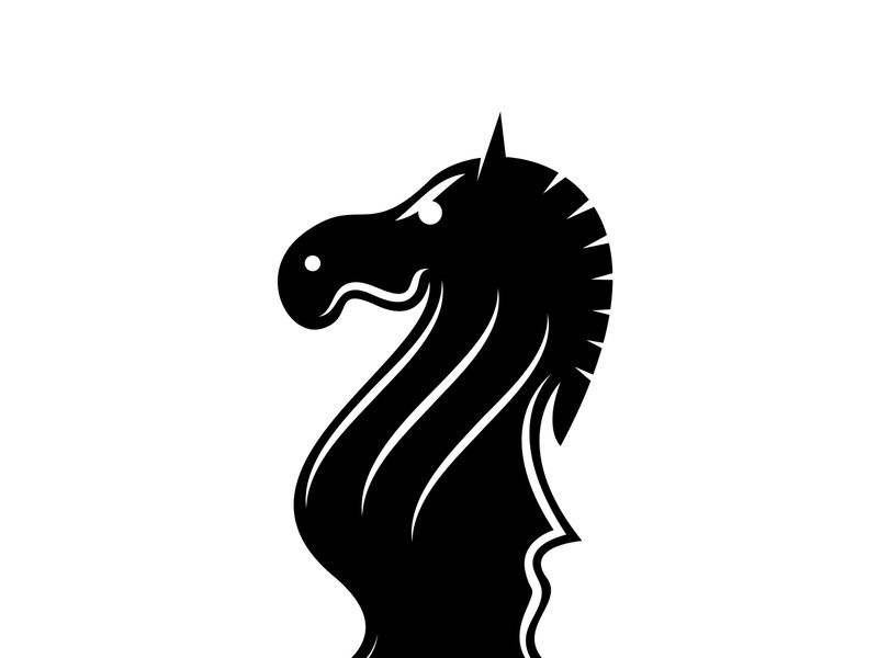 Black Chess Knight Horse Stallion Statue Sculpture silhouette logo design