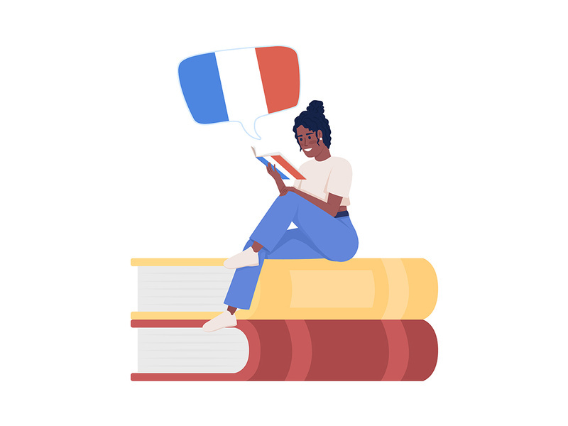 Girl reading french novel semi flat color vector character