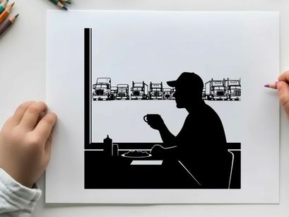 Silhouette of a man sitting by a window with a cup in hand