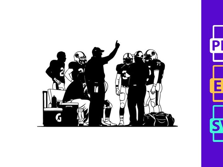 American football team huddle during a game with coaches and players