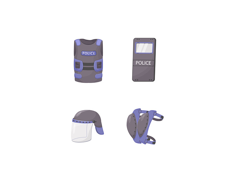 Police personal protective equipment flat color vector objects set