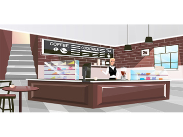Coffee shop interior flat vector illustration preview picture