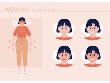 Angry young woman semi flat color character emotions set preview picture