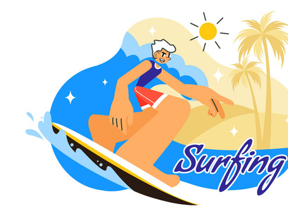 10 Summer Beach Surfing Illustration