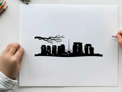 ancient stonehenge silhouette at sunset vector illustration