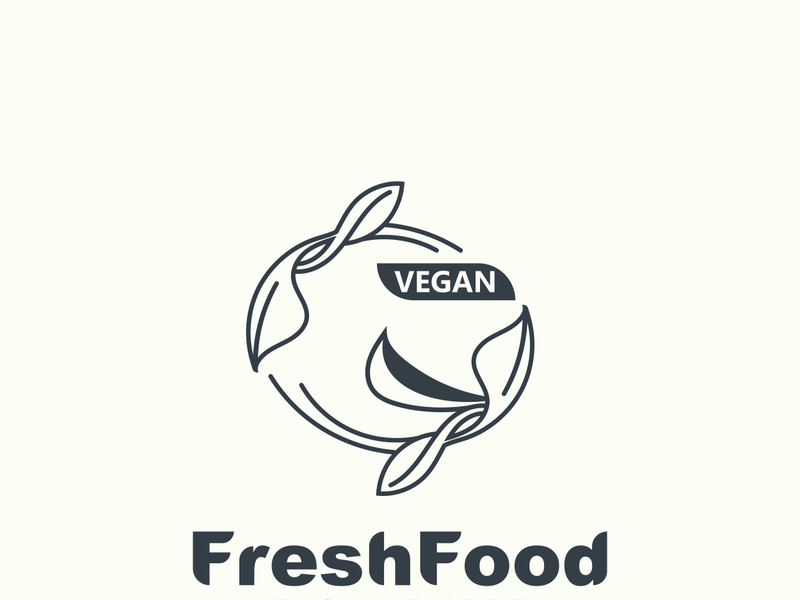 Fresh food logo healthy product badge or label food and drink market, vegan, nature organic premium quality design