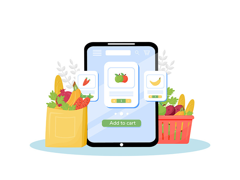 Greengrocery online ordering flat concept vector illustration