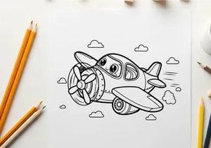 Cute cartoon airplane flying in sky vector illustration