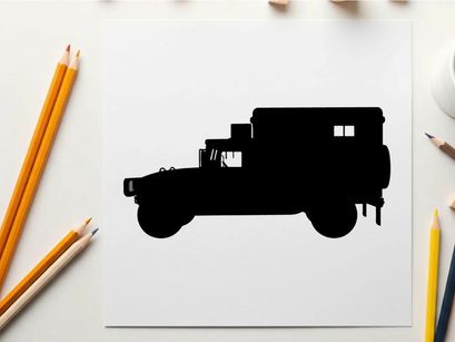 Silhouette of a military style truck with a large cargo area
