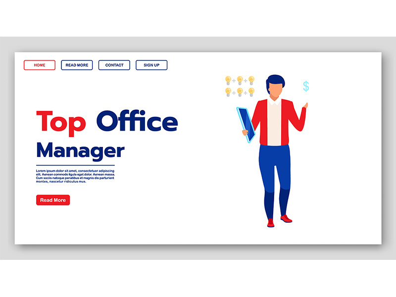 Top office manager landing page vector template
