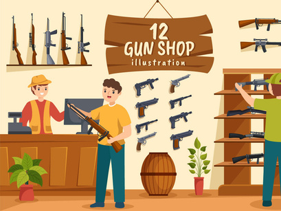 12 Gun Shop or Hunting Illustration
