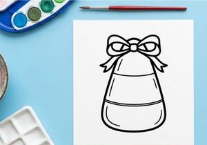 Candy corn with a bow icon. Halloween treat illustration for seasonal holiday design.