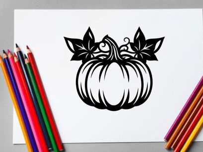 Stylized pumpkin with leaves for autumn or Halloween decor