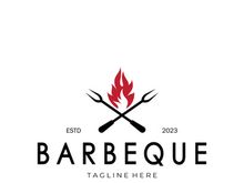 Smoke and BBQ Barbecue Vintage hot grill, with crossed flames and spatula. Logo for restaurant, badge, cafe and bar.vector