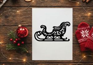 Silueta de Trineo Navideño Decorativo Aislado sobre Fondo Blanco
