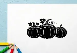 Silhouette of three pumpkins with leaves for autumn or Halloween themes