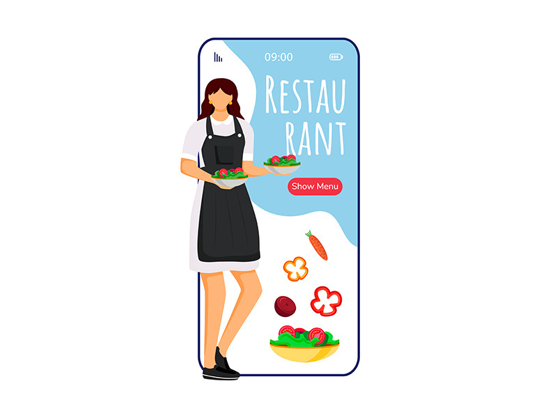 Hotel restaurant cartoon smartphone vector app screen