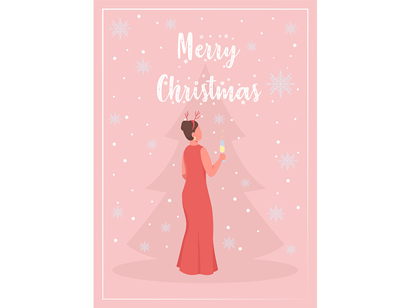 Celebrate Christmas greeting card flat vector template